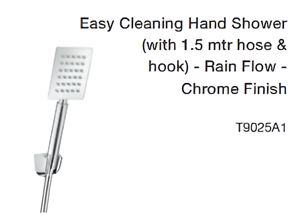 easy cleaning hand shower (with 1.5 mtr hose & hook) rain flow chrome finish