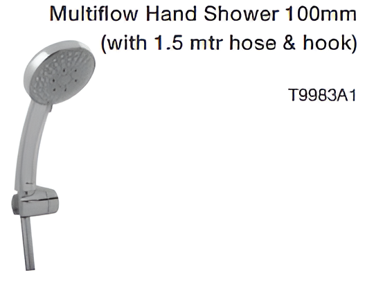 multiflow hand shower 100mm (with 1.5 mtr hose & hook)
