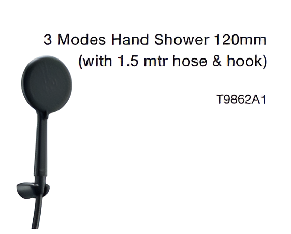 3 modes hand shower 120mm (with 1.5 mtr hose & hook)