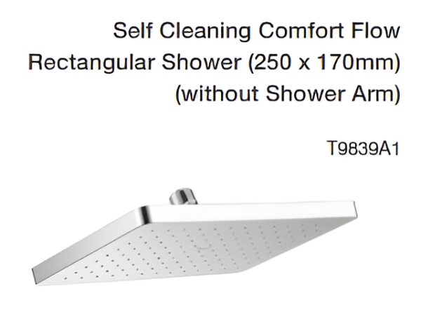 self cleaning comfort flow rectangular shower (250 x 170mm) (without shower arm)