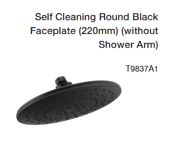 self cleaning round black faceplate (220mm) (without shower arm)